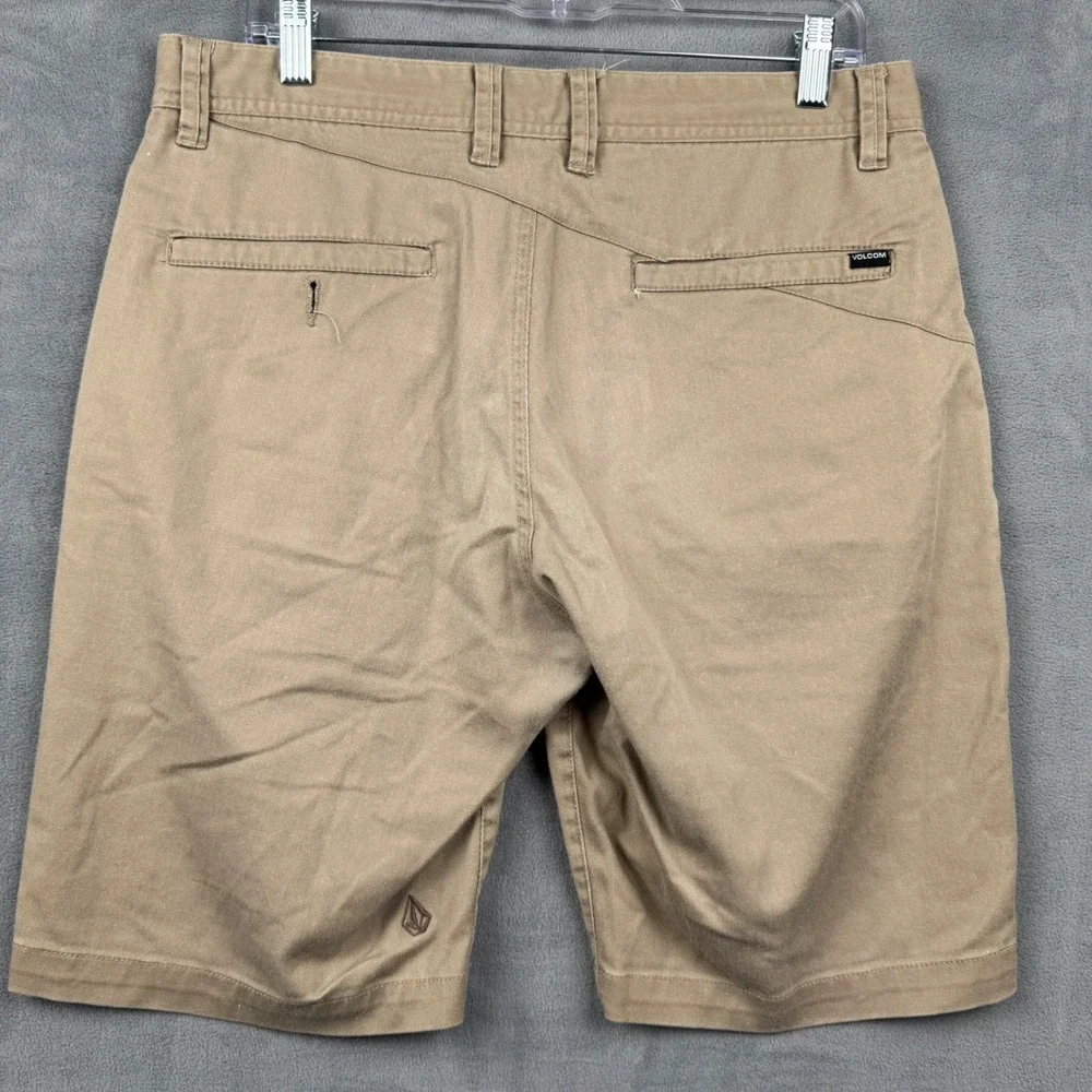 Volcom Mens Khaki Chino Shorts Size 32 Flat‎ Front Casual Summer